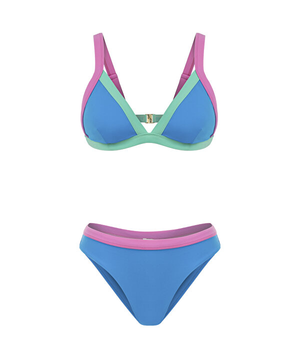 COLORBLOCK BİKİNİ SETİ-TS1260038032089-Mavi-Bikini Takımı