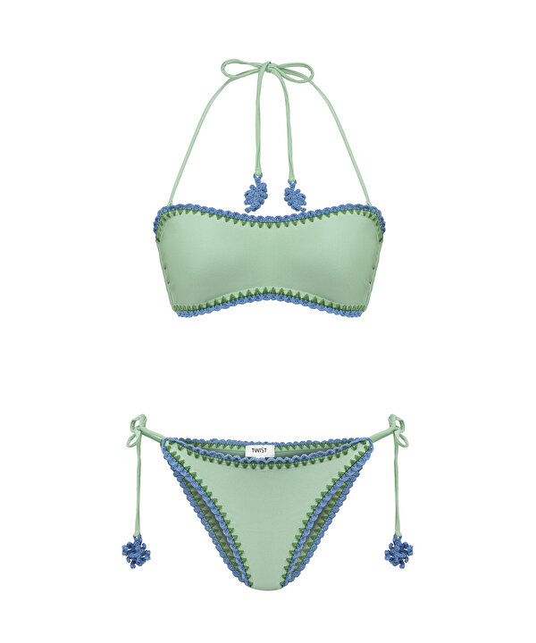 KONTRAST DİKİŞLİ BİKİNİ SETİ-TS1260038037011-Açık Yeşil-Bikini Takımı