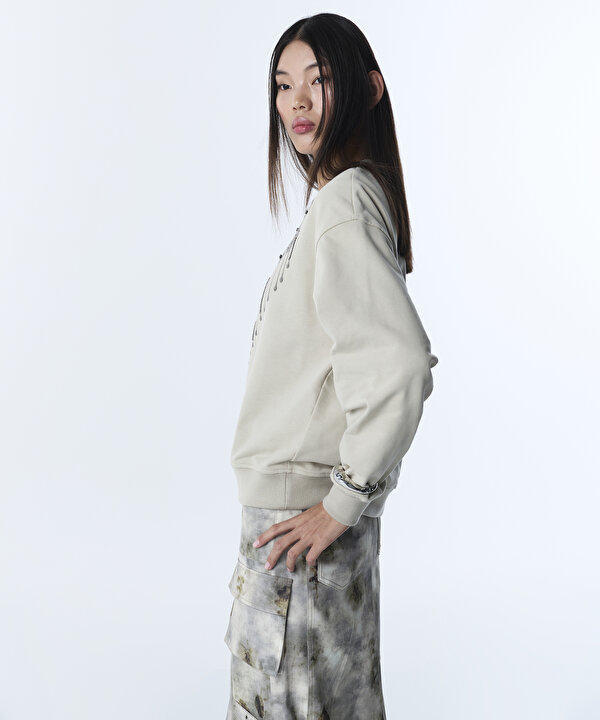 STRASS TAŞLI GÖRSEL BASKILI SWEATSHIRT-TS1260091010143-Açık Taş-SWEATSHIRT