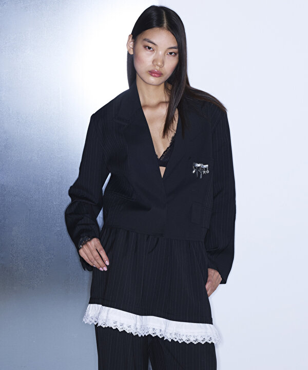 ÇİZGİ DESEN MIX BLAZER-TS1260106015001-Siyah-Blazer
