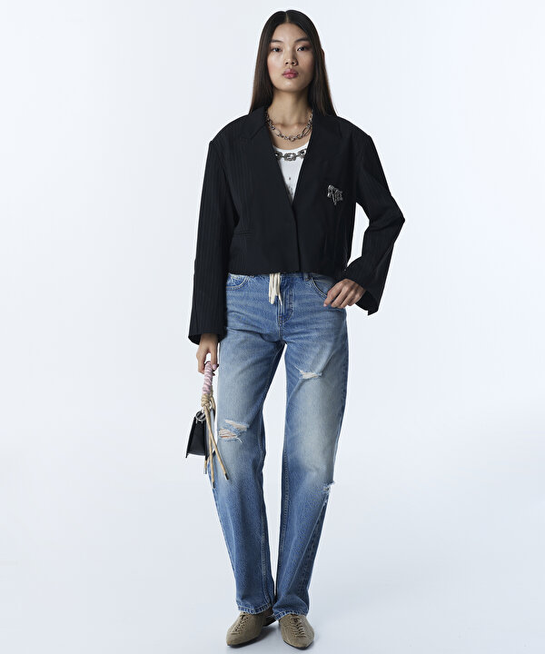 ÇİZGİ DESEN MIX BLAZER-TS1260106015001-Siyah-Blazer